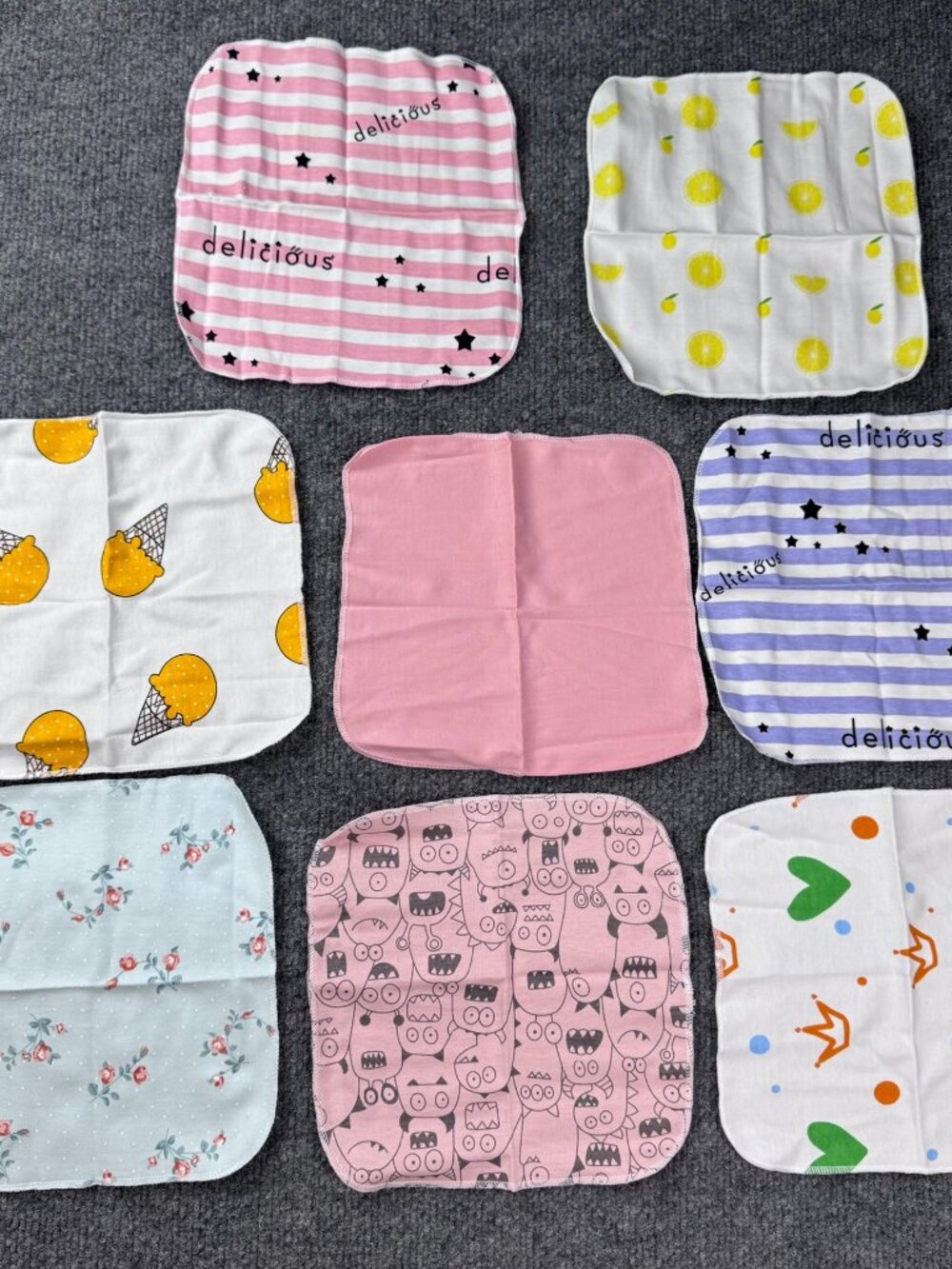 8 Pack Baby Washcloths Cotton Muslin Wipes Hankie Multicolor Prints 8x8"